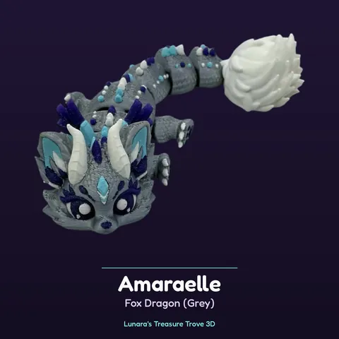 Amaraelle Fox Dragon (Grey) – 3D printed fantasy creature