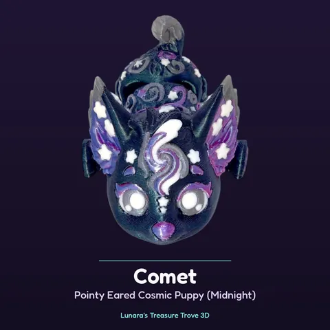 Comet Pointy Eared Cosmic Puppy (Midnight) – 3D printed fantasy creature