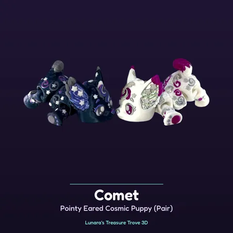 Comet Pointy Eared Cosmic Puppy (Pair) – 3D printed fantasy creature
