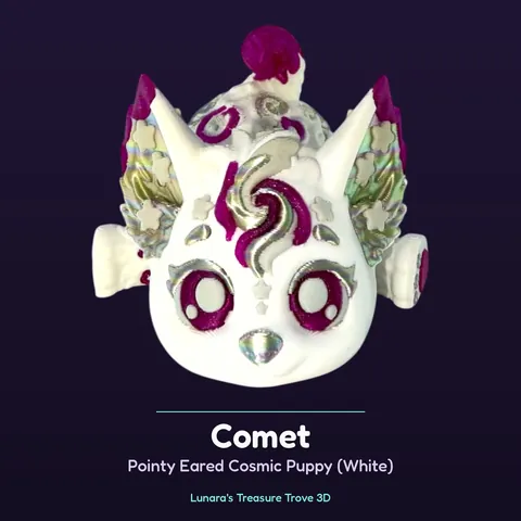 Comet Pointy Eared Cosmic Puppy (White) – 3D printed fantasy creature