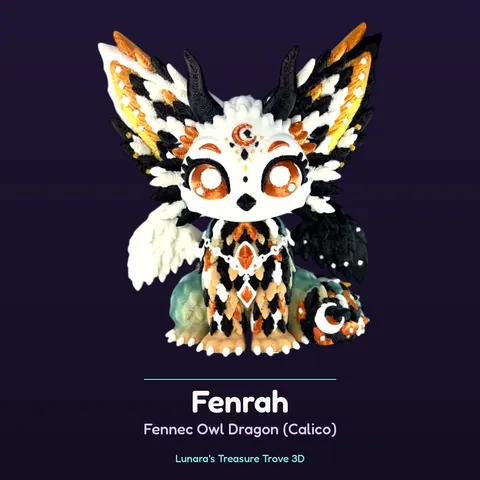 Fenrah Fennec Owl Dragon (Calico) – 3D printed fantasy creature