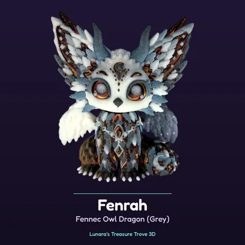 Fenrah Fennec Owl Dragon (Grey) – 3D printed fantasy creature