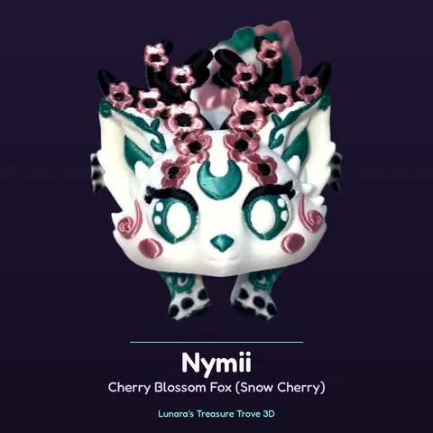 Nymii Cherry Blossom Fox (Snow Cherry) – 3D printed fantasy creature