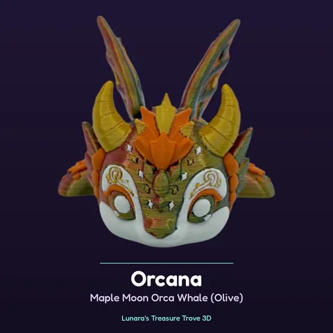 Orcana Maple Moon Orca Whale (Olive) – 3D printed fantasy creature