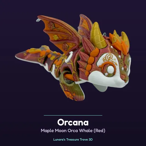 Orcana Maple Moon Orca Whale (Red) – 3D printed fantasy creature